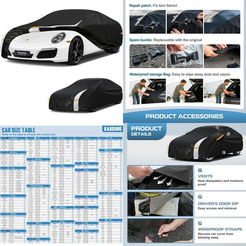 

Waterproof 10-Layer Car Cover - All Weather Protection, Full Exterior, UV Sun, Winter Rain, Repair Patches Included