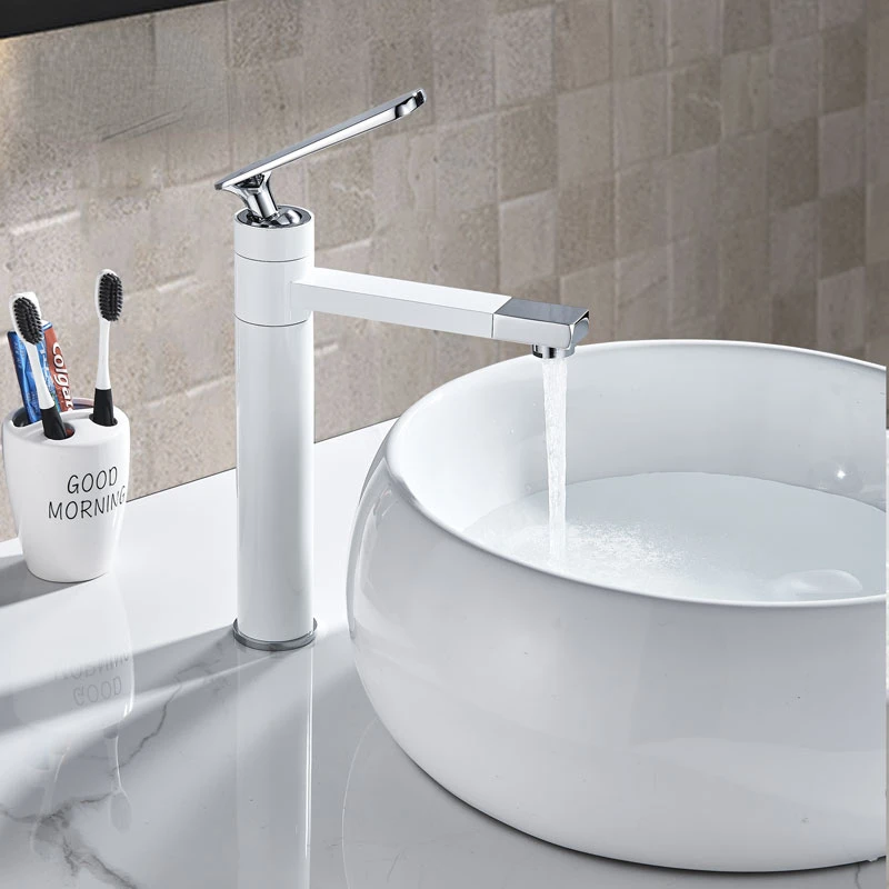 

Bathroom Sink Faucet Deck Mount Rotation Spout Brass Basin Tapware Cold Hot Water Mixer Crane Tap Short or Tall