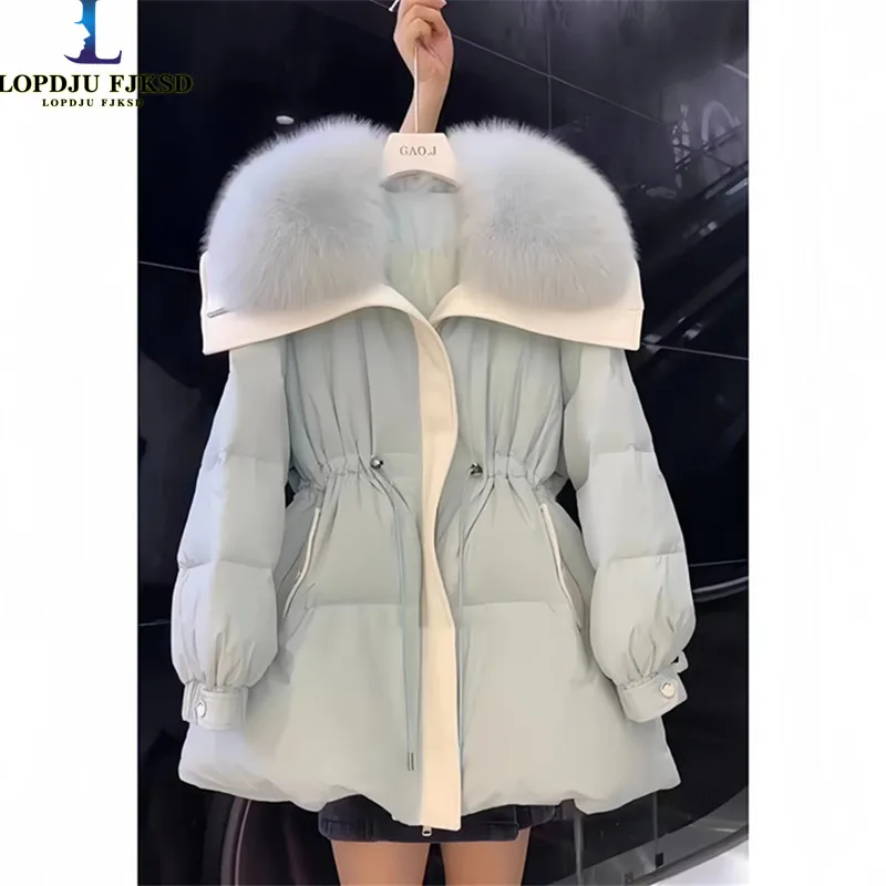 Women\'s Faux Fur Collar Cotton Coat, Loose Single Breasted Jacket, Thick, Warm Female Clothing,Korean, New, Winter, 2024