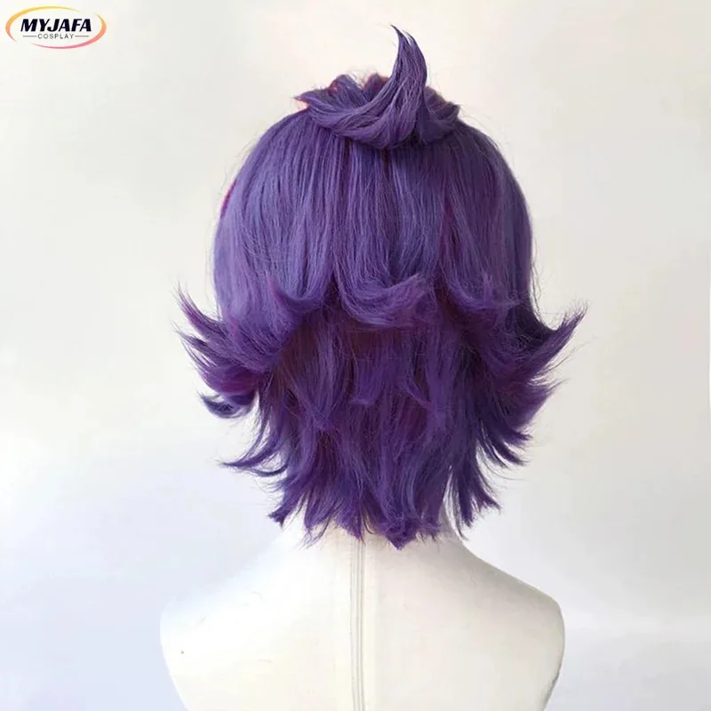 Cyshieda Kayn Peruca Cosplay LOL Heartsteel Shieda Kayn 30 cm Vermelho Misto Roxo Resistente ao Calor Cabelo Sintético Jogo Anime Perucas + Peruca C
