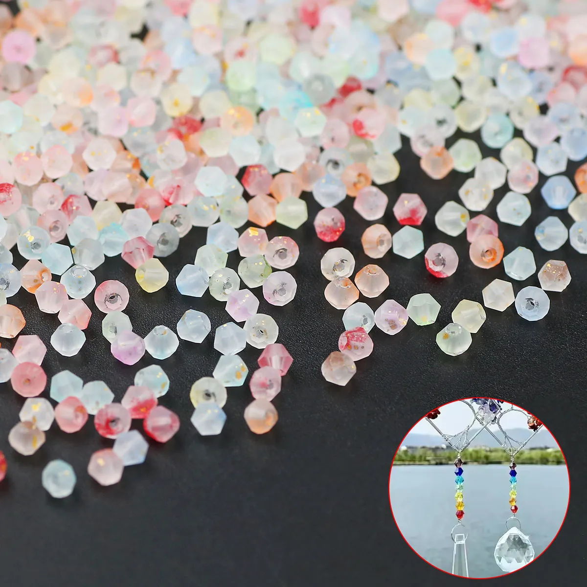 4mm Mixed Color Gradient Matte Rhombic Crystal Bead Glass Spacer Loose Beads For Jewelry Making Bracelet DIY Earrings Accessorie