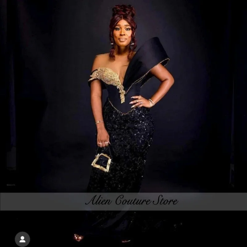 

Черные вечерние платья с пайетками, роскошные аппликации из бисера, индивидуальное платье с прозрачным воротником, свадебное платье, платья для выпускного вечера, Vestido De Festa 2026