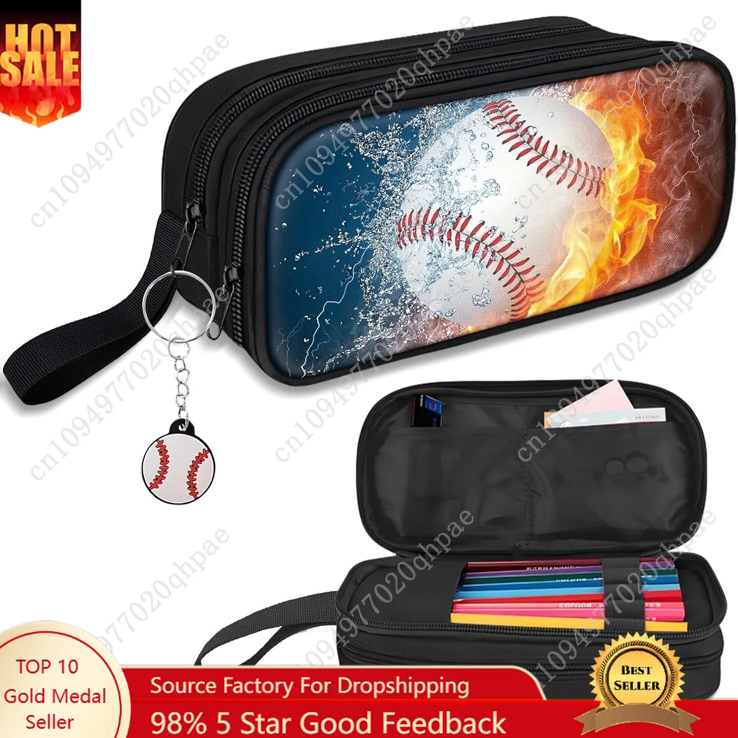 

Large Pencil Case for Boys - Baseball Boys Pencil Pouch with Zipper Compartments - Big Capacity Pen Box Pen Bag Organizer with K