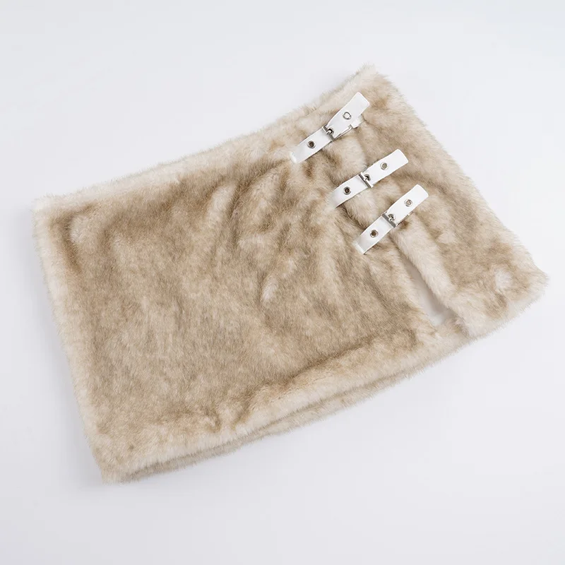 크리스마스 가을 겨울 따뜻한 불규칙한 퍼 버클 스플릿 스커트 스파이스 걸 개성 플러시 미니 스커트 여성용