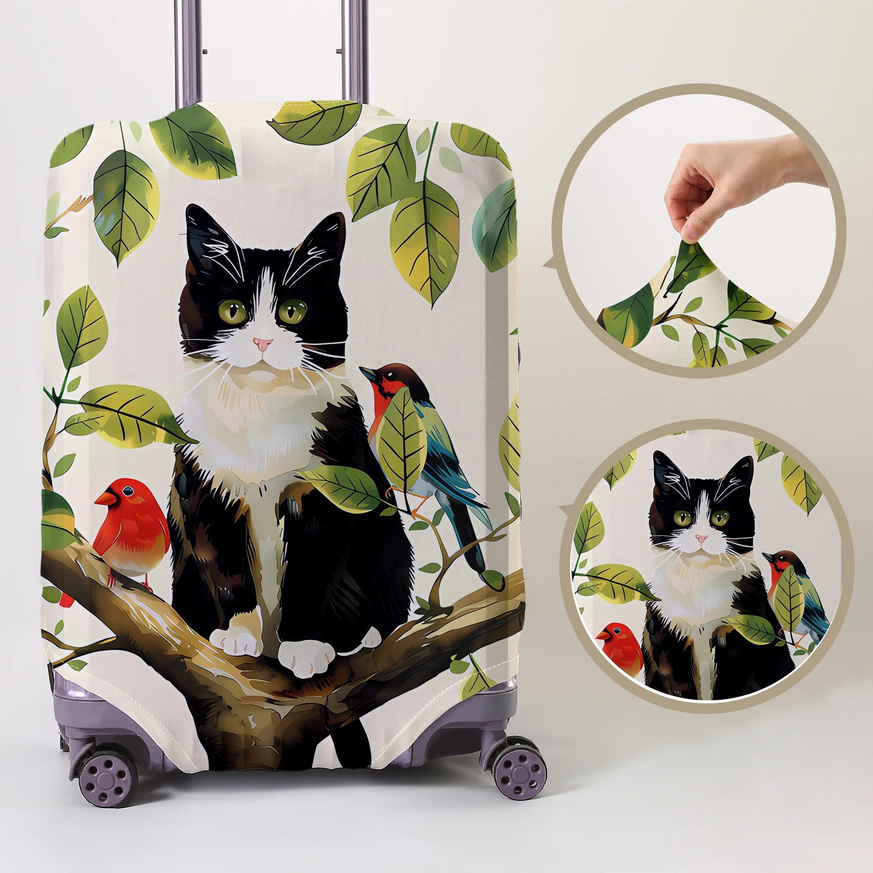 

Защитный чехол для багажа с рисунком лесных животных, кошек и птиц, подходит для чемоданов 18-32 дюймов, чехлы для ручек чемоданов, для путешествий.