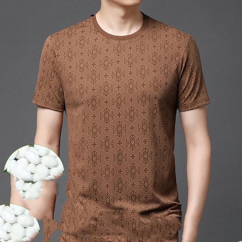 Smart Casual Summer Men\'s O-Neck Jacquard Weave Breathable Fashion Casual Versatile Thin Style Loose Short Sleeve T-Shirts Tops