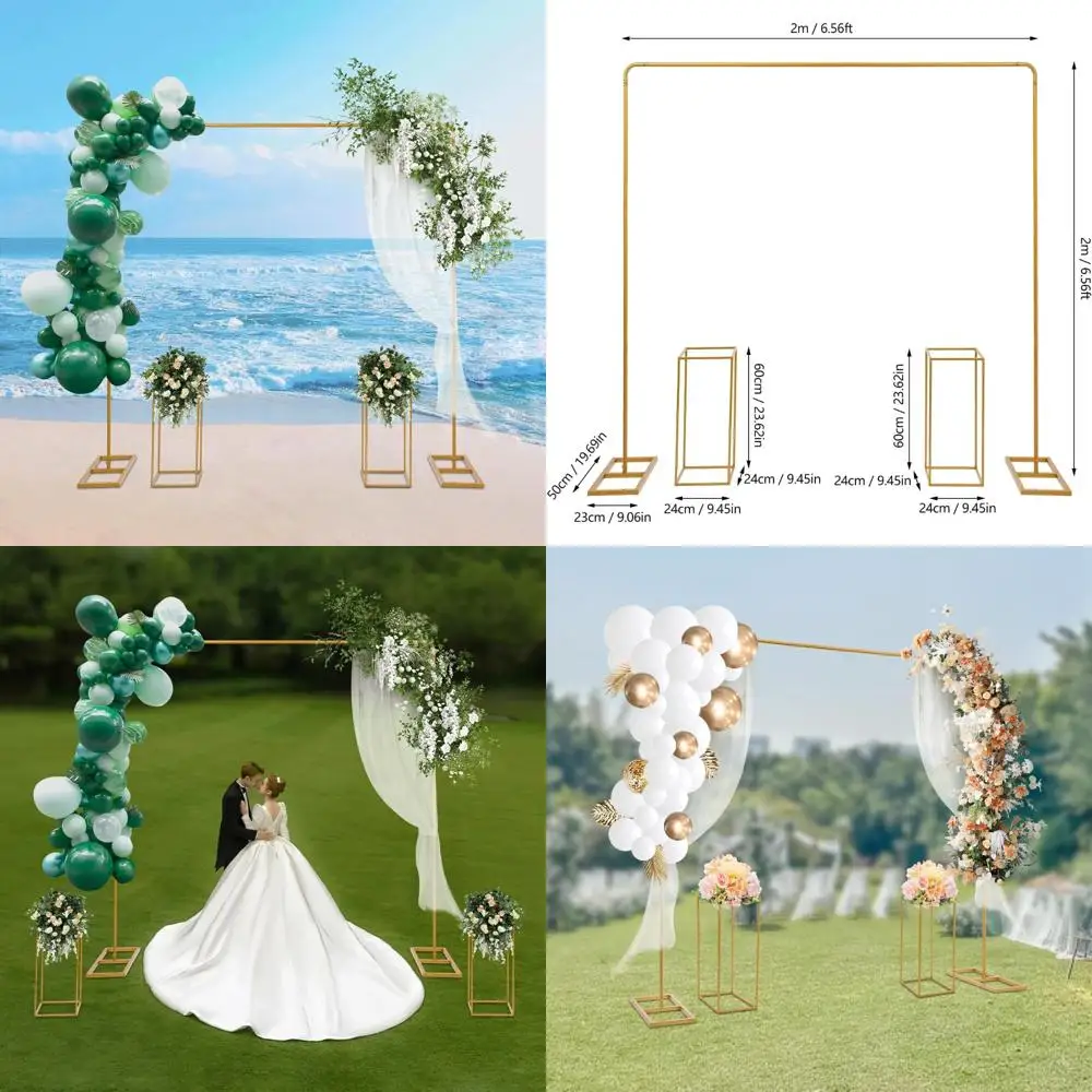 

Gold Metal Wedding Arch with Flower Stand and Balloon Holder for Elegant Wedding Decor