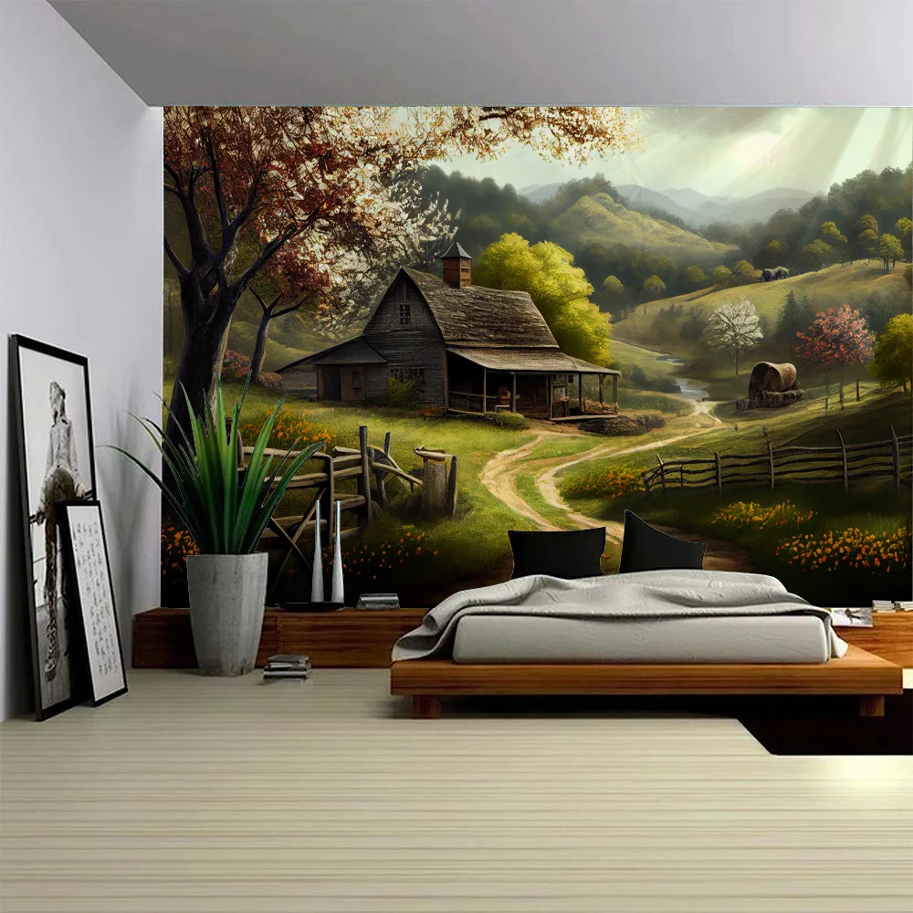 

Psychedelic scene tapestry wall dreamy landscape hanging cloth forest starry sky room art decoration hippie home wall decoration