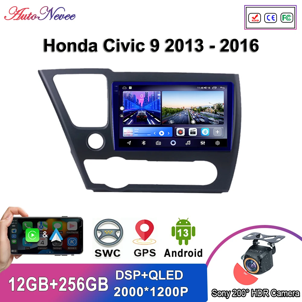 

Android 13 For Honda Civic 9 2013-2016 GPS Navigation Auto Radio Stereo Head Unit Multimedia Player No 2din DVD Dash Cam HDR 2K