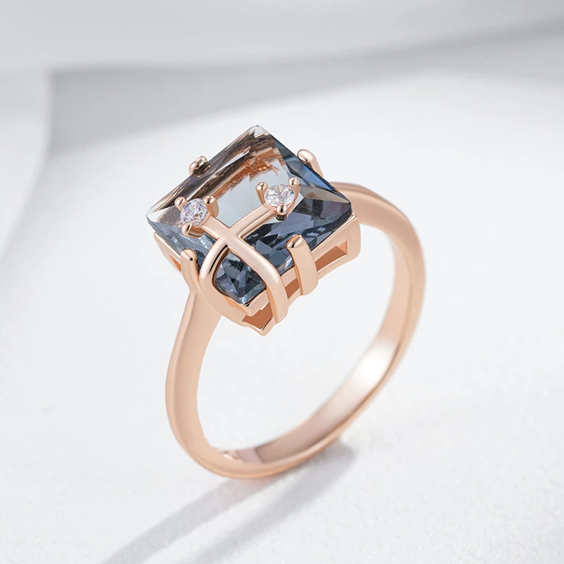 Kinel Hot Shiny Grey Natural Zircon Bride Rings for Women Fashion 585 Rose Gold Color High Quality Daily Fine Vintage Jewelry