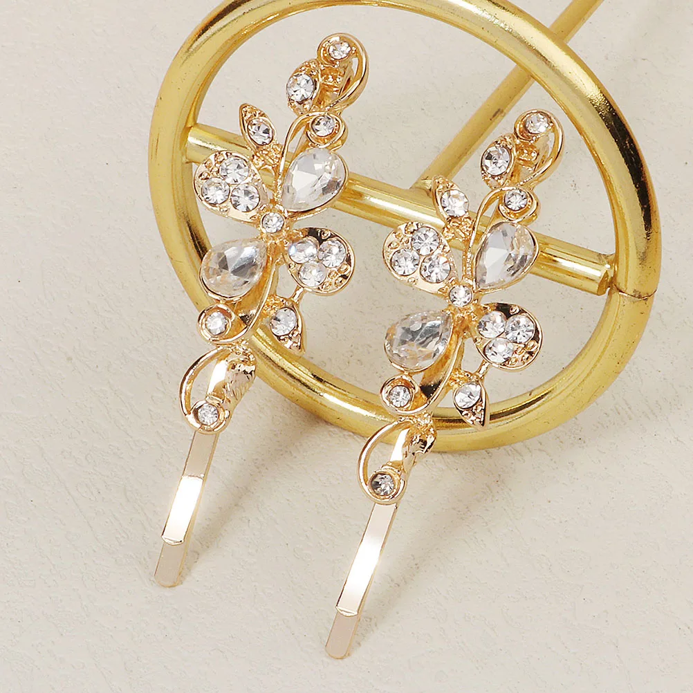

2Pcs Crystal Flower Design Hair Pins Decorative Wedding Bobby Clips Elegant Hair Accessories for Women Bridal Wedding Bobby Pins
