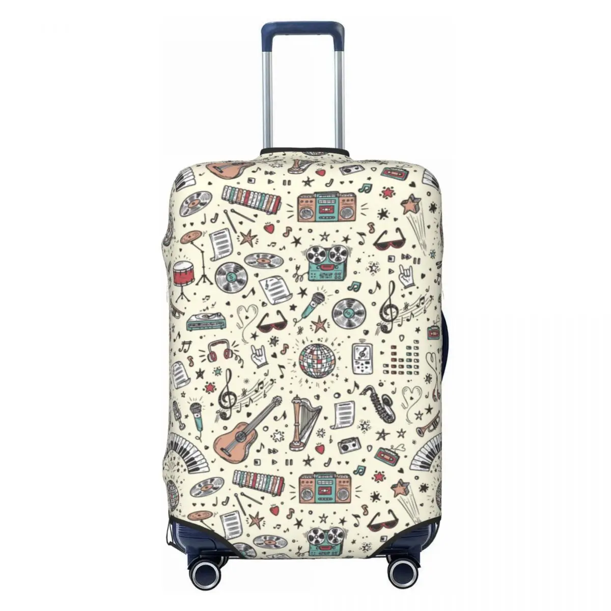 Musical Instruments Suitcase Cover Holiday Retro Doodle Fun Luggage Supplies Cruise Trip Protection