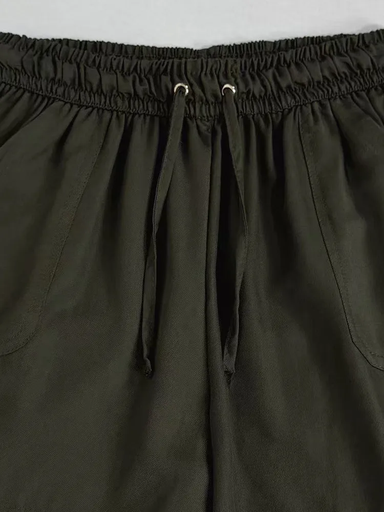 Summer Thin Breathable Silk Cotton High Waist Loose A-Line Wide Leg Pants Casual orts Women High Waist Loose Fit Thin Material