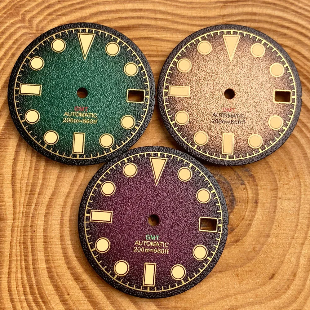 29mm NH34A Purple/Green/Brown Frosted Watch Dial Face Hands Set for GMT Automatic Men's Watches MOD Accessories Luminous