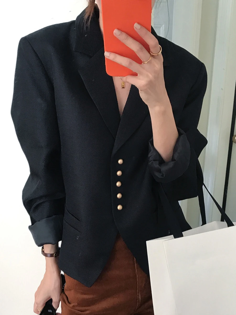 

Korean Chic Buttons V-neck Jacket Women New Fall Winter Long Sleeve O-neck Coat Tops Female Streetwear Elegant Jackets Outwear