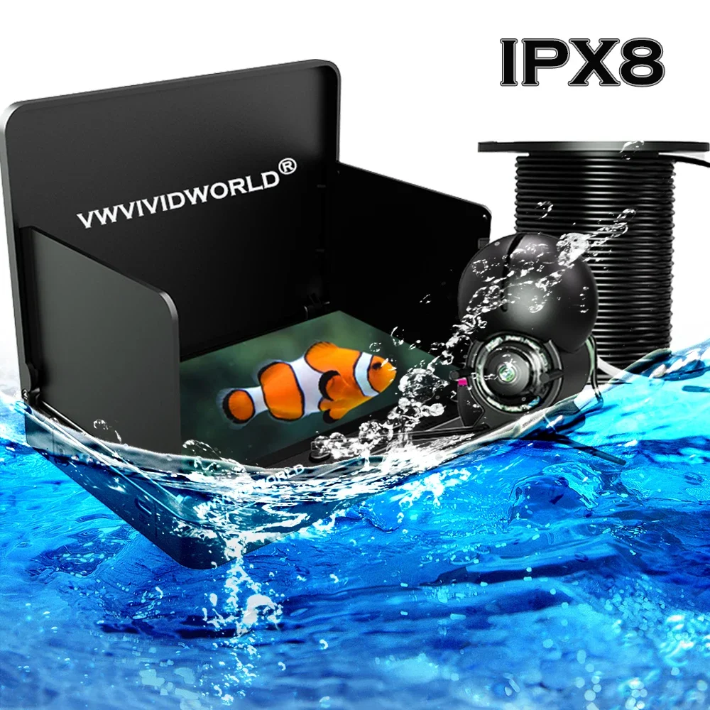 VZb100 % IPX8 Waterproof Fish Finder,Underwater, 220 ° Fishing Camera, 1080P IPS Screen, 9 Hours Endurance Night Vision, 5.0 in