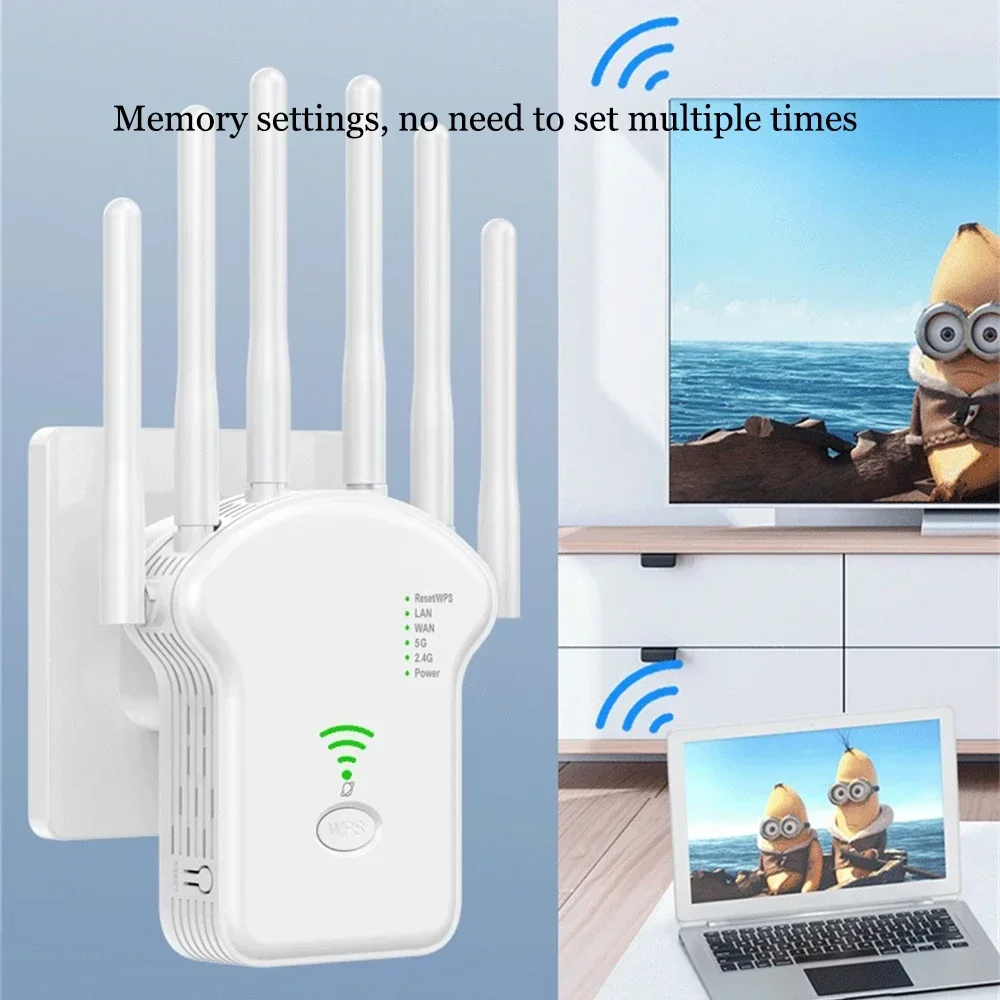 1200Mbps Wireless WiFi Repeater สัญญาณ WiFi Repeater Extender High Gain 6 เสาอากาศ Dual-Band 2.4G 5G เครื่องขยายเสียงเครือข่าย WPS Router