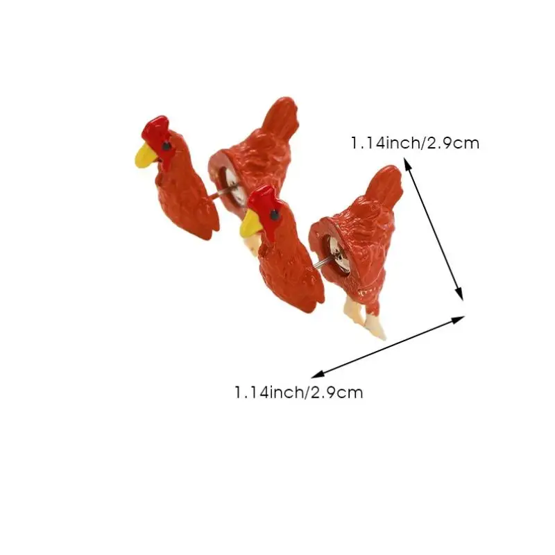 1/3Pairs شخصية الموضة الإبداع رسمت باليد الدجاج أقراط قلادة مجوهرات مقاومة للحساسية المعادن خواتم أذن عادية #6