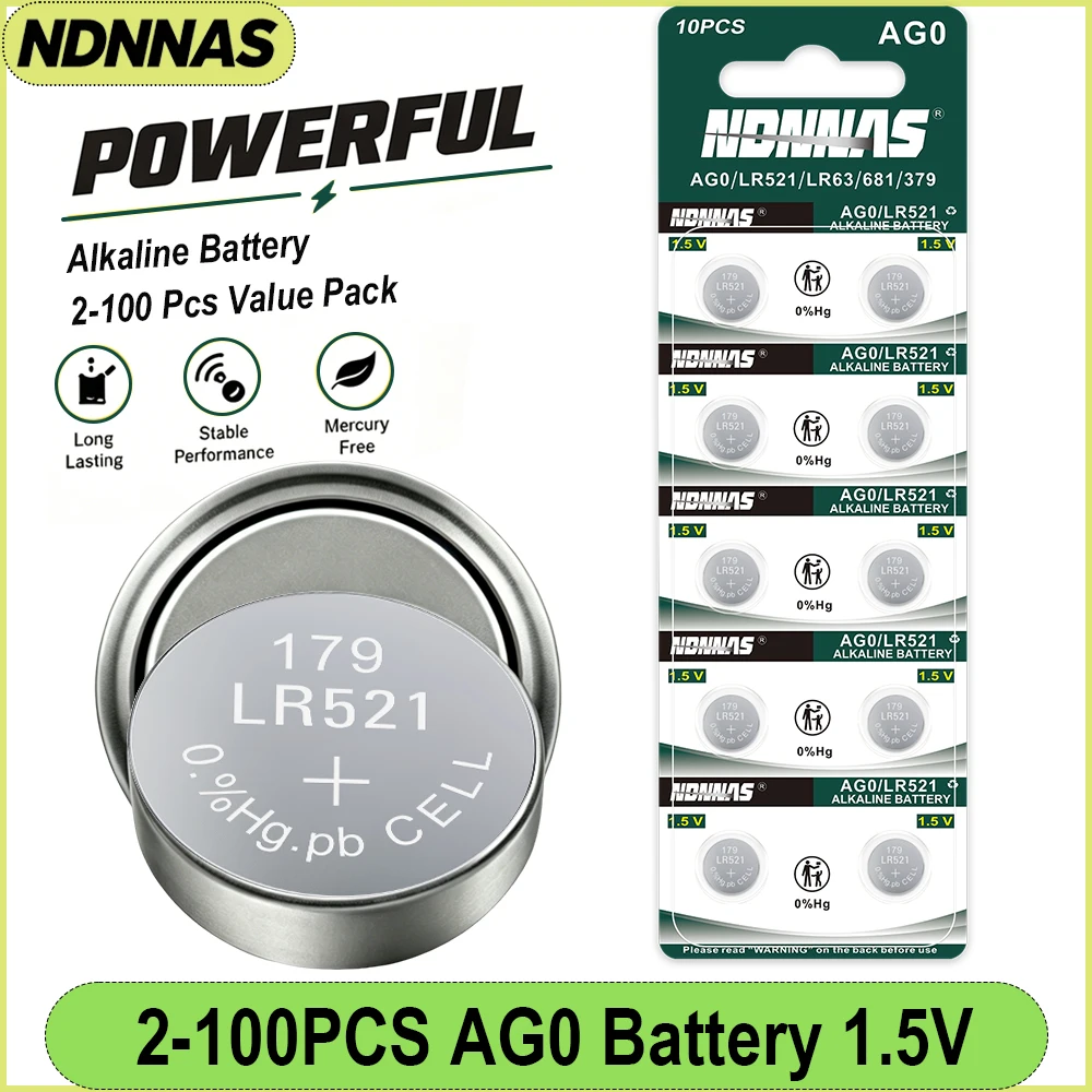 2-100PCS AG0 LR521 SR521SW 379 Pilas Botón 1.5V Alcalinas 379A 179 D379 SR63 LR63 Para Relojes Calculadoras Controles Remotos de Llave de Coche Relojes Juguetes