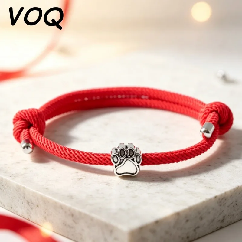 Cute Dog Footprints Charm Bracelet for Women Men Adjustable Red String Couple Bracelets Retro Transport Bead Jewelry Gift