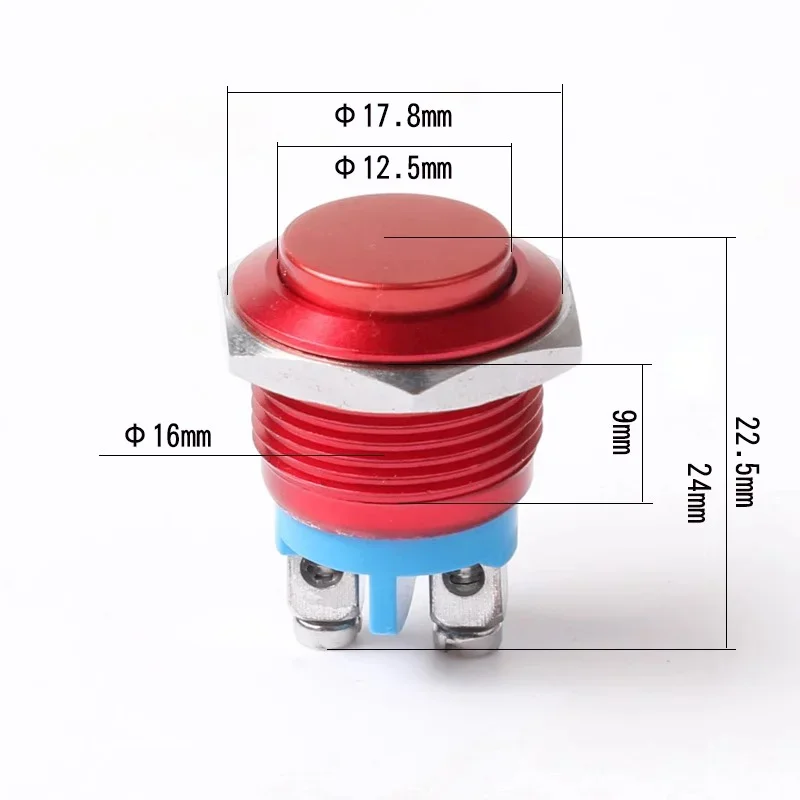 5/20PCS 16mm Mini High Push Button Switch Waterproof Momentary Self Reset Metal Switch Oxidation Red Yellow Blue Green Black