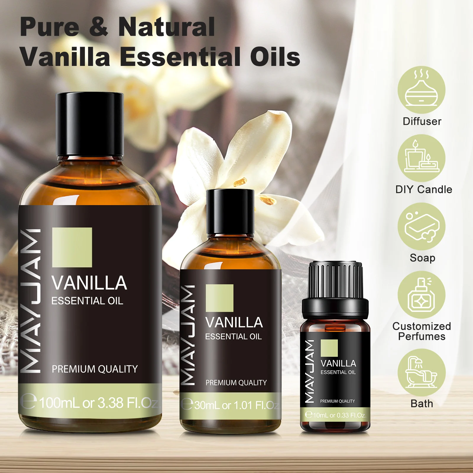 MAYJAM 10ml 30ml 100ml Essential Oil Bergamot Lavender Jasmine Eucalyptus Vanilla Sandalwood Fragrance Oil for Diffuser Candle view 4