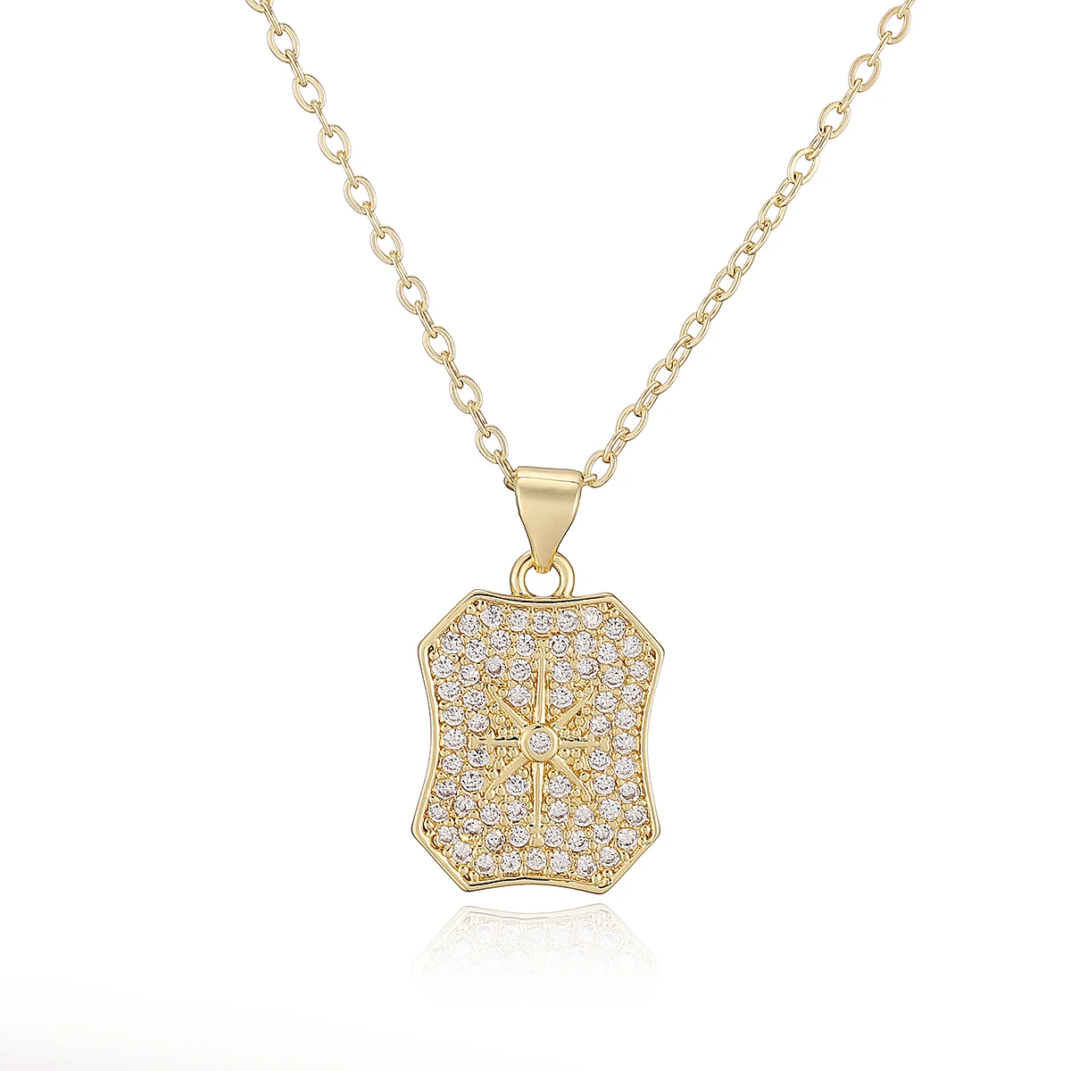 Trendy Gold Color Shiny AAA CZ Zircon Inlay Geometric Pendant Necklaces For Women Party Jewelry