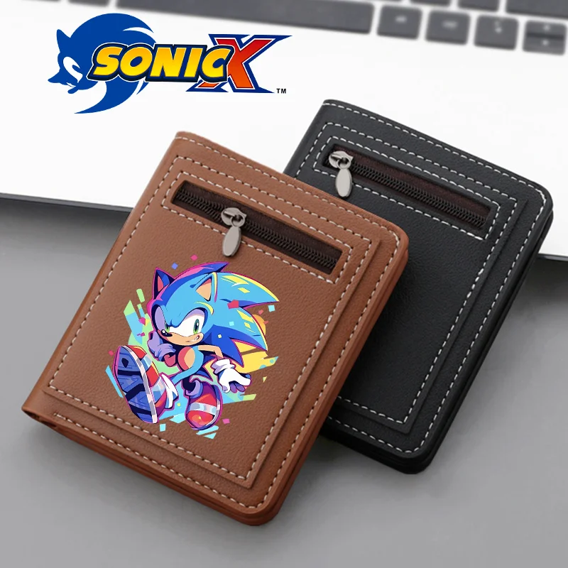 Sonics Men Wallets PU Leather Anime Female Purse Multi-Cards Holder Zip Coin Purses with Notes Compartment Money Clip Kids Gift