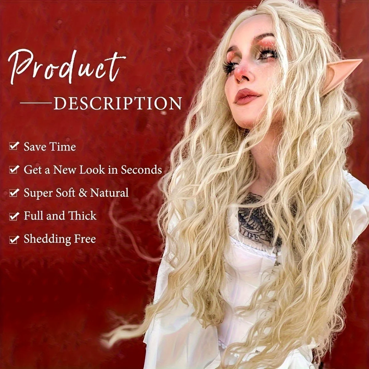 creamy-white Micro-curl Long Hair Chemical Fiber high quality Synthetic Wig | Wig Suitable for Witch Cosplay and Fashion Show We