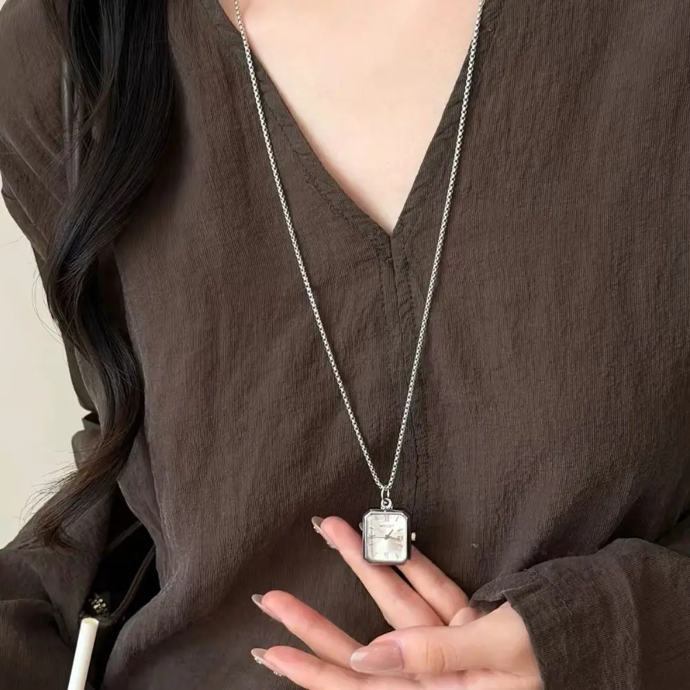 Heart-shaped Star Pocket Necklace Geometry Cross Pendant Clock Pendant Vintage Bag Charms Long Sweater Chain Women Girls