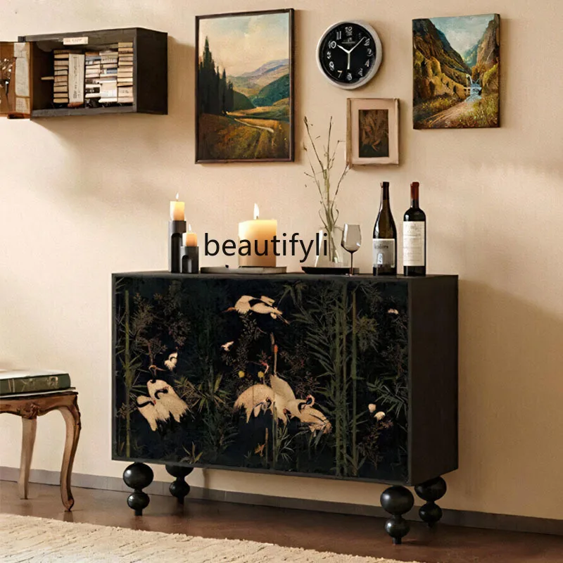 قاعة المدخل على الطراز الصيني الفرنسي الجديد في منتصف العمر لغرفة المعيشة على طراز الوسابي خزانة تخزين مزخرفة #3