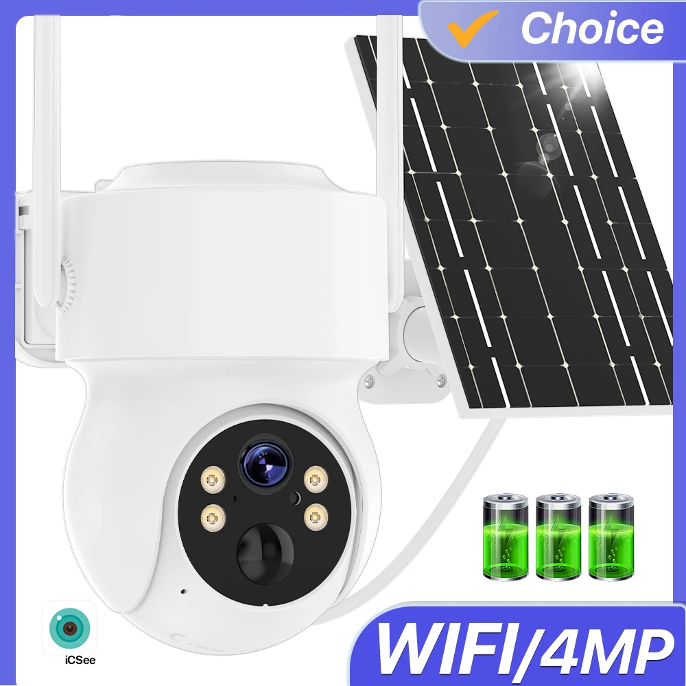 Outdoor Solar Wifi IP Camera 4MP/2MP HD Wireless Camera Built-in Battery PIR Human Detection Video Surveillance Camera iCsee