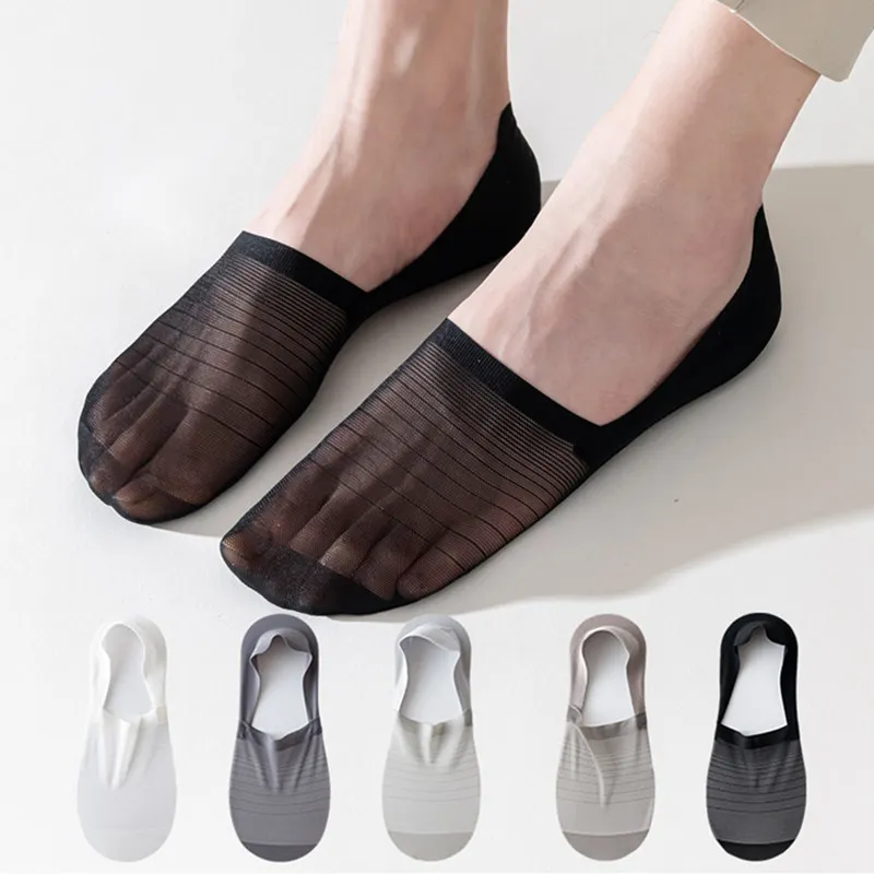 

Низкие носки-невидимки мужские, сетчатые, тонкие, дышащие, летние, однотонные, с силиконовой нескользящей подошвой, тапочки-носки