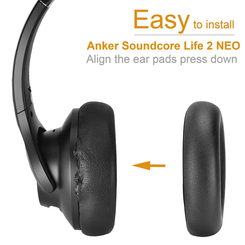 Almohadillas de repuesto para auriculares Anker Soundcore Life 2 NEO, orejeras de esponja de espuma viscoelástica de cuero proteico suave