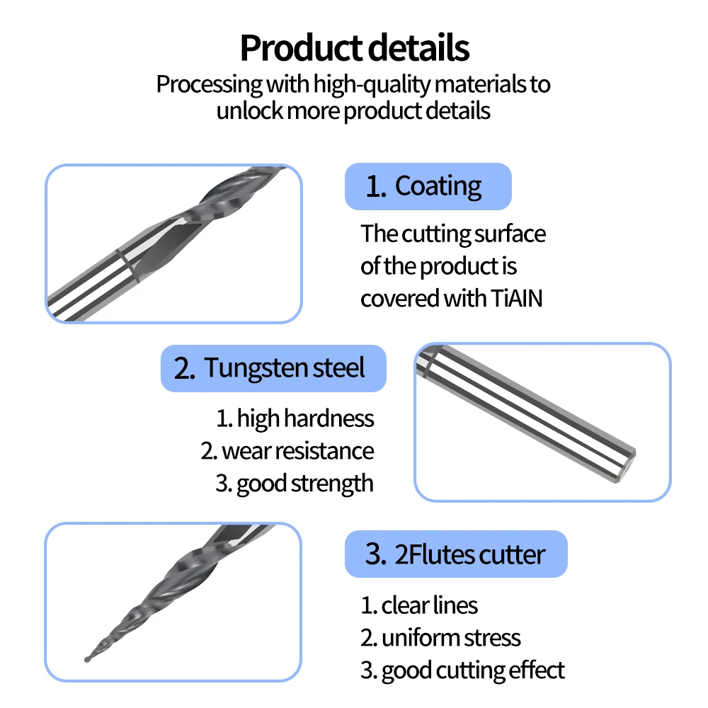 D3.175mm HRC55 2 الناي التنغستن الصلبة كربيد مدبب الكرة الأنف نهاية المطاحن الخشب العمل CNC 2D ثلاثية الأبعاد نحت بت طحن قطع