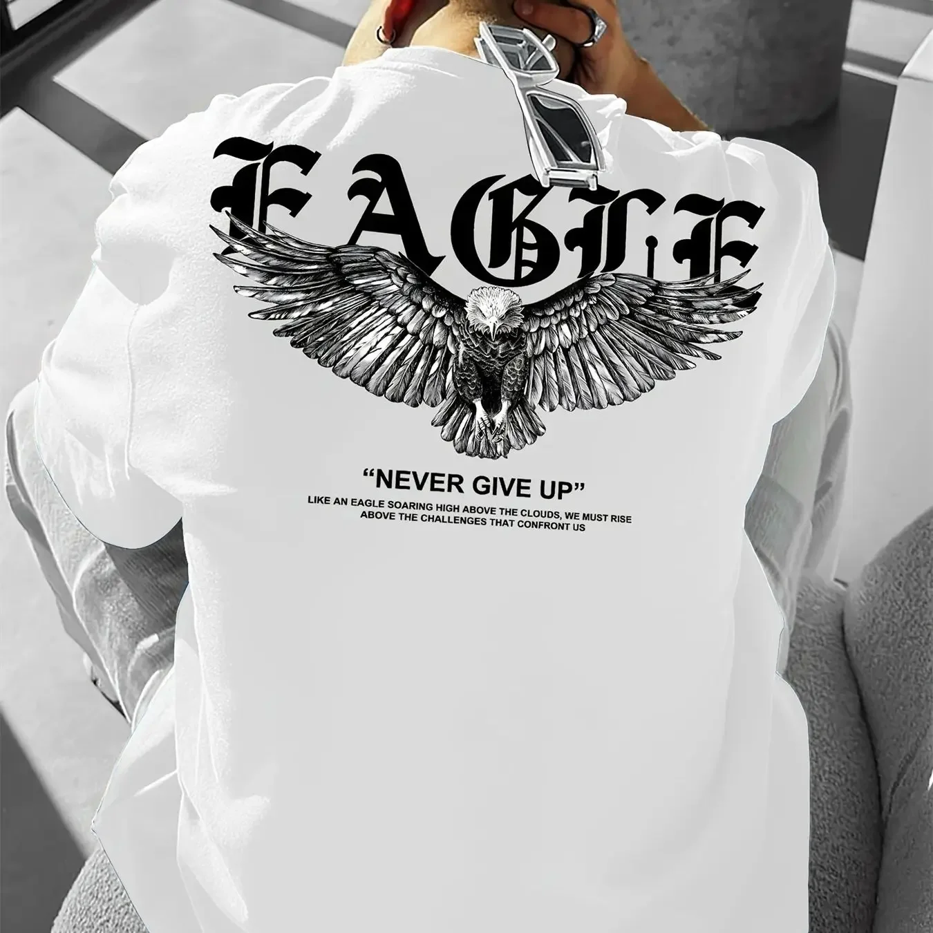 

Men's summer 100 cotton fashionable casual loose plus size never give up graphic printed sports round neck short sleeved T-shirt