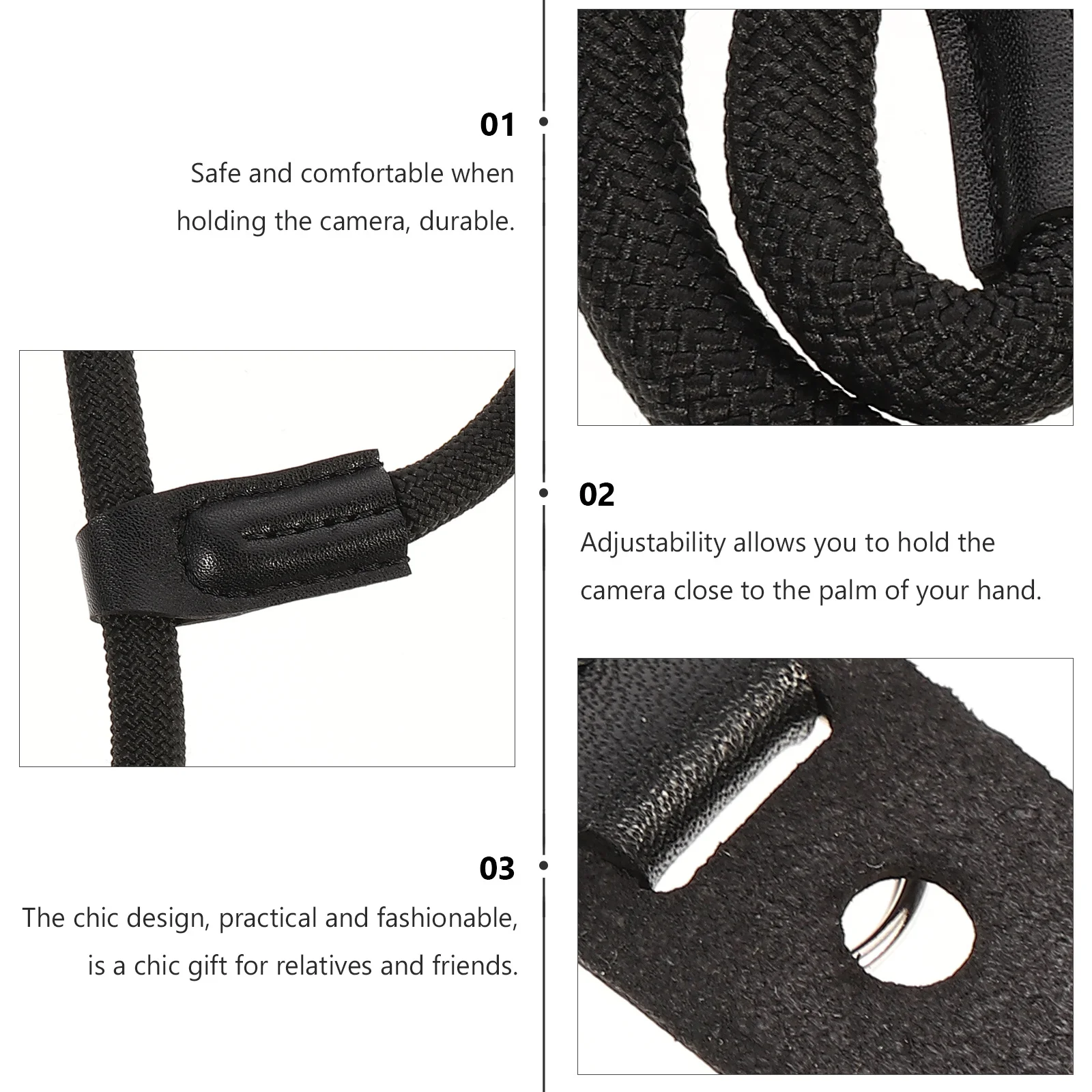 

1Pcs Camera Wrist Strap Adjustable Black Chic Wrist Rope Hand Grip Secure Hanging Lanyard for Dslr Mirrorless Cameras