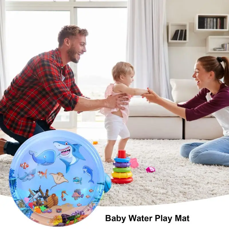 Estera de juego de agua para bebés, estera grande de barriga de agua para bebés, estera de juego de agua portátil de estimulación Visual inflable para promover