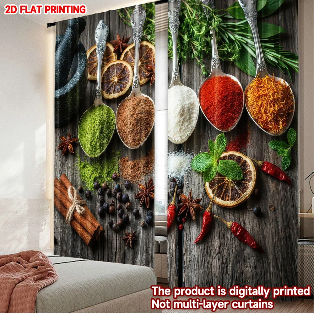 2D flat printing 2pcs Curtain Curtains Colorful Spice Arrangement Digital Printed Polyester Drapes Festive Wall Decor Perfect