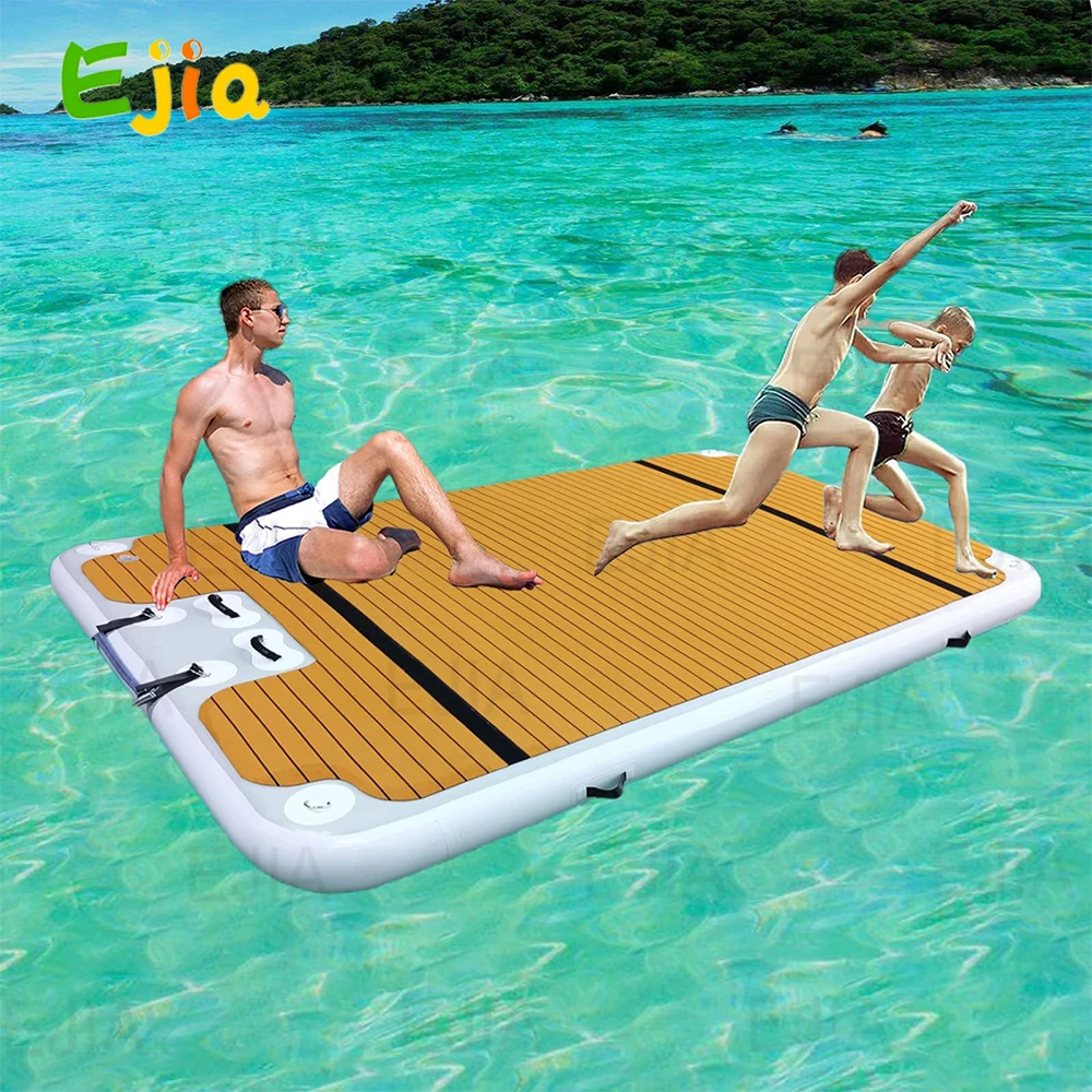 

2/3/4m Inflatable Floating Docks, Kids Adult Swim Fishing Platform Boat Yacht Raft with Air Pump for Lakes Beach Lake Pool Summe