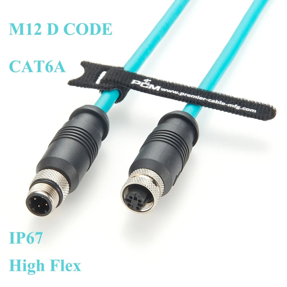 CAT6A Ethernet Cable Profinet M12 4Pin D Code Male to Female GigE Vision High Flex Shielded Cord for Cognex Keyence Sensor