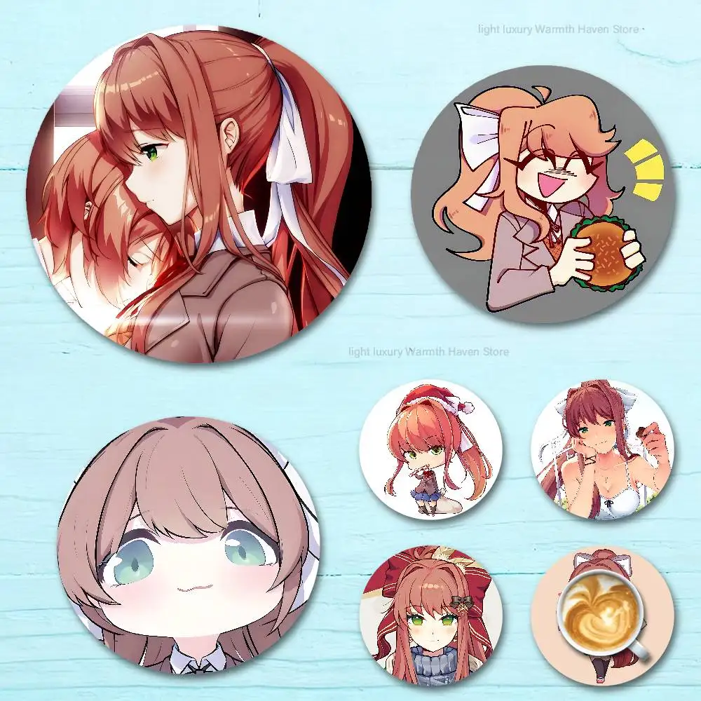 

Cute Girl M-Monika Heat Resistant Round Wooden Coasters Non-slip Drink Cafe Decoration 2D Flat Color Print Coasters