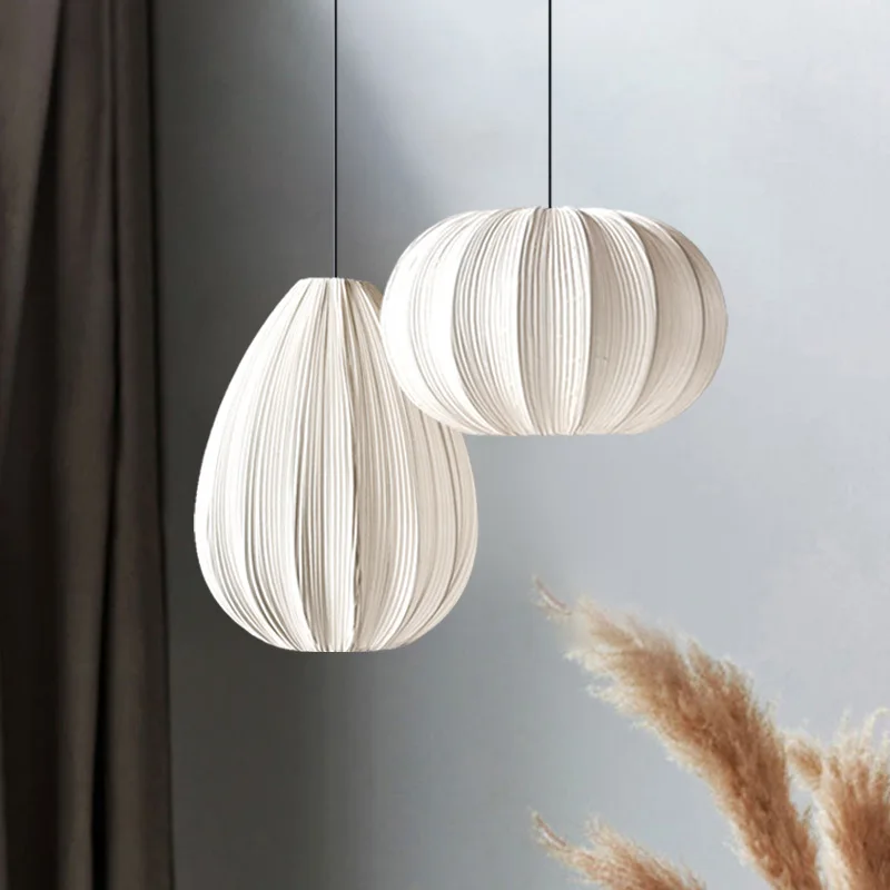 Japanese Wabi-Sabi Pleated Fabric Led Pendant Lights For Dining Room B&B Chandelier Lighting Home Decoration Study Bedroom Lamps