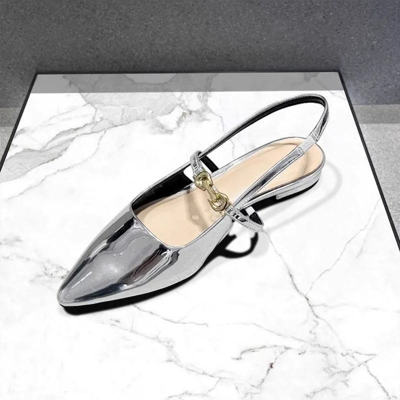 

Fashionable Women's Sandals Silvery Metal Buckle Casual Shoes for Women Elegant Demeanor Wedding Dress Shoes Sandalias De Mujer