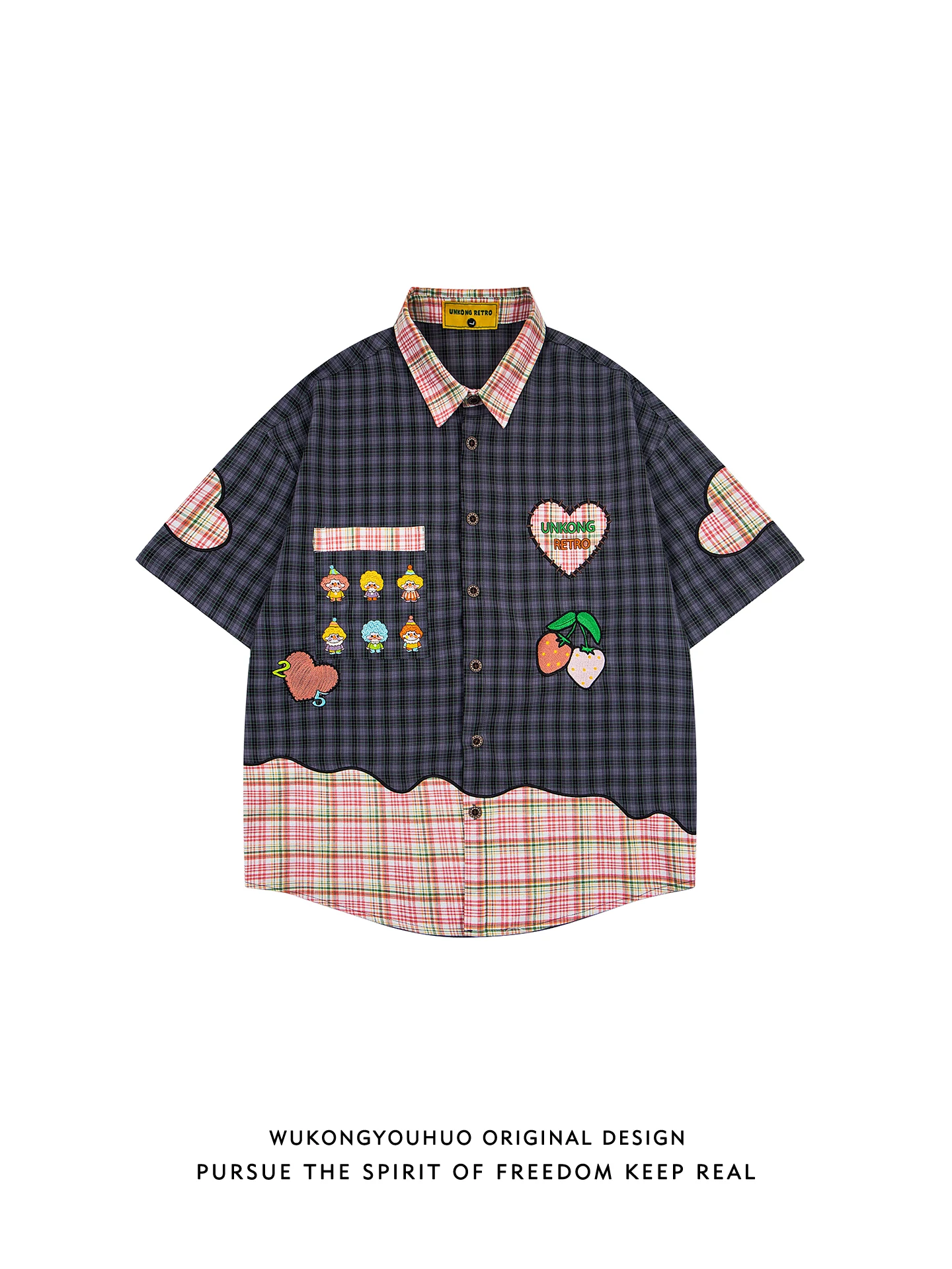 

Summer Plaid Splicing Embroidery ort Sve Casual irt Loose Fit Youthful Wear for Men And Women Trendy Versatile Couple'...