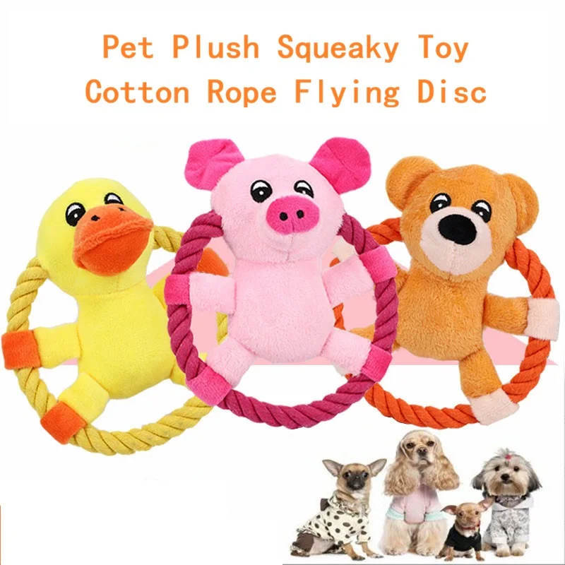 

Cotton Rope Throw Toys for Dog,Plush Squeaky Dog toy for Small and Medium Dogs,Pet Training Toy Durable Outdoor Dog Flying Disc