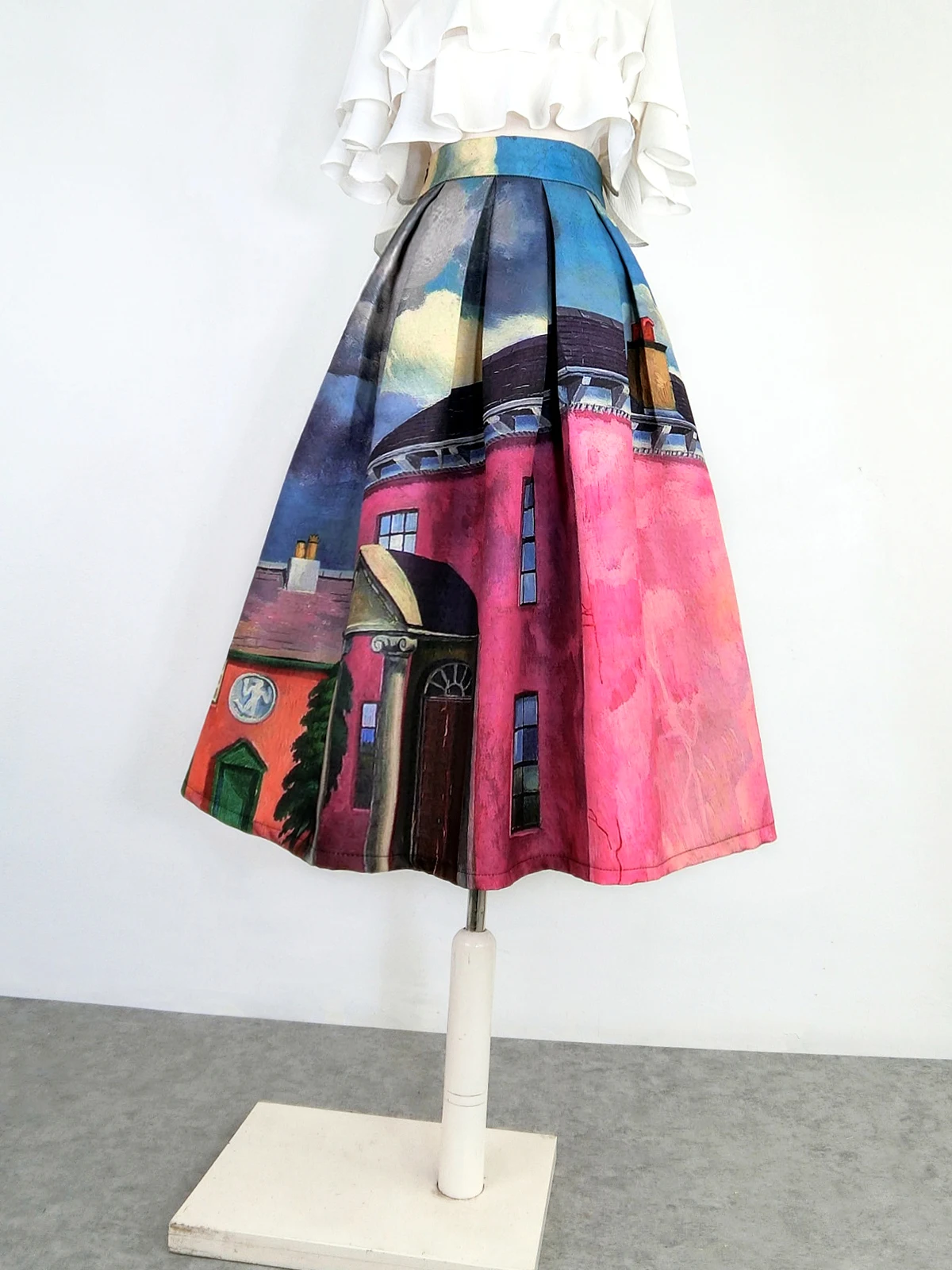 

Spring and Autumn New Women's Half Length Skirt, Fashionable Commuter High Waist Pink Printed Pleated Skirt