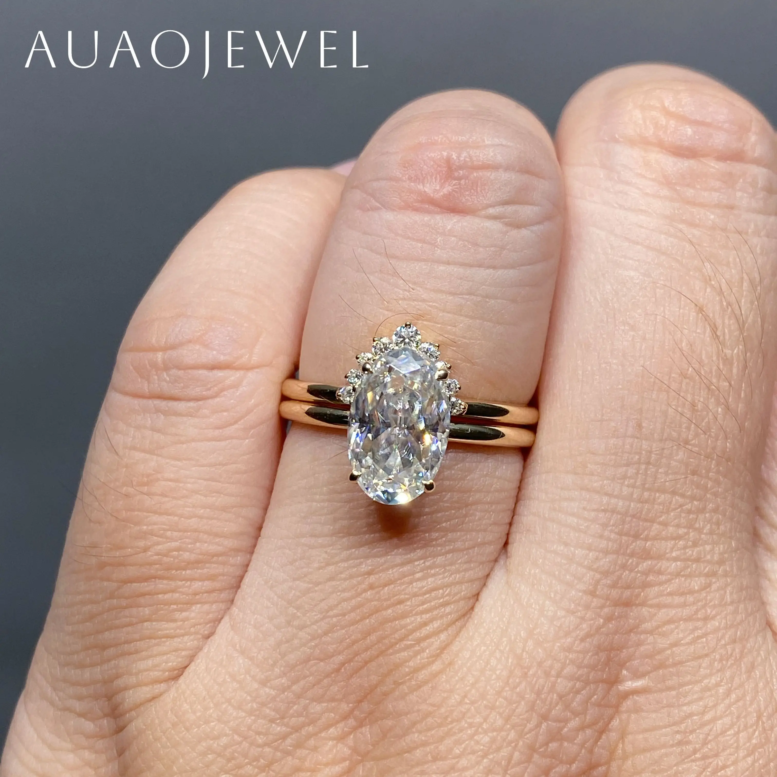 

AUAOJEWEL 2.5carat Moissanite Oval Ring With Wedding Band Sets 18k Gold Jewelry Real Gold Original Ring With Gra Certificate