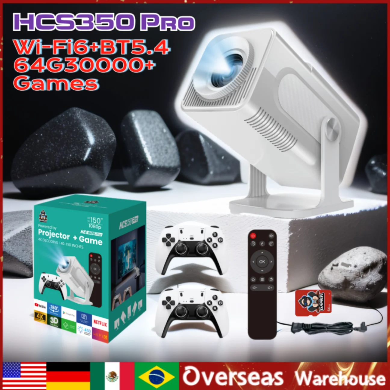 

Project HCS350 Pro Quad core ARM Cortex-A53 Retro video game consoles Video Game Consoles WIFI Portable Intelligent Projector