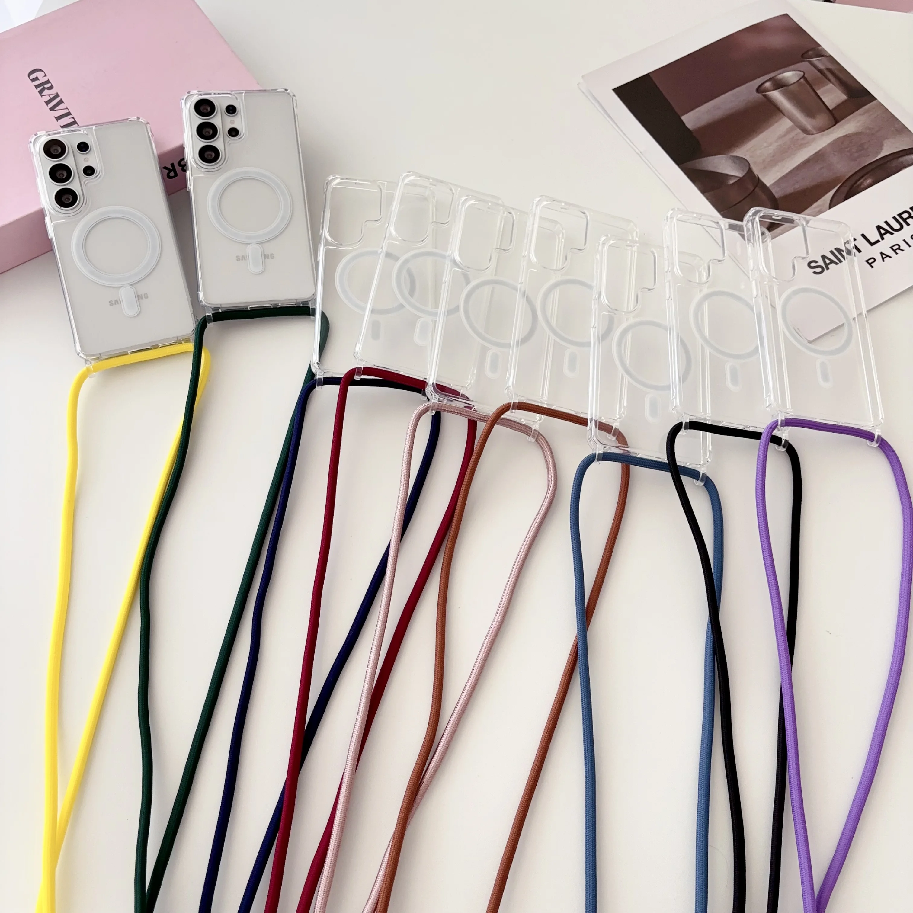 Crossbody Lanyard Clear Magnetic Case For Samsung Galaxy S26Ultra S25 S24 S23 Ultra 5G For Magsafe Acrylic PC Hard  Back Cover